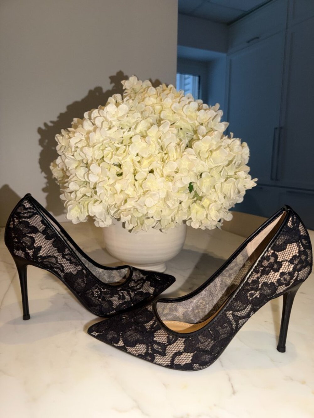Black Floral Lace Stiletto Heels | Elegant Pointed Toe Pumps